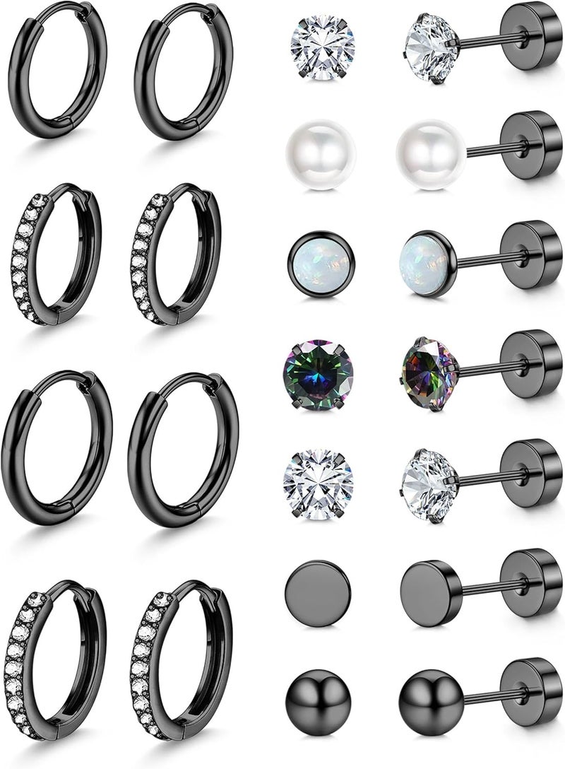 Jstyle Hypoallergenic Stud Hoop Earrings for Women Small Flat Back Surgical Stainless Steel Earrings for Sensitive Ears Trendy Silver Hoops Cartilage Earring Stacks Set Multiple Piercing Jewelry Gifts - Image 1